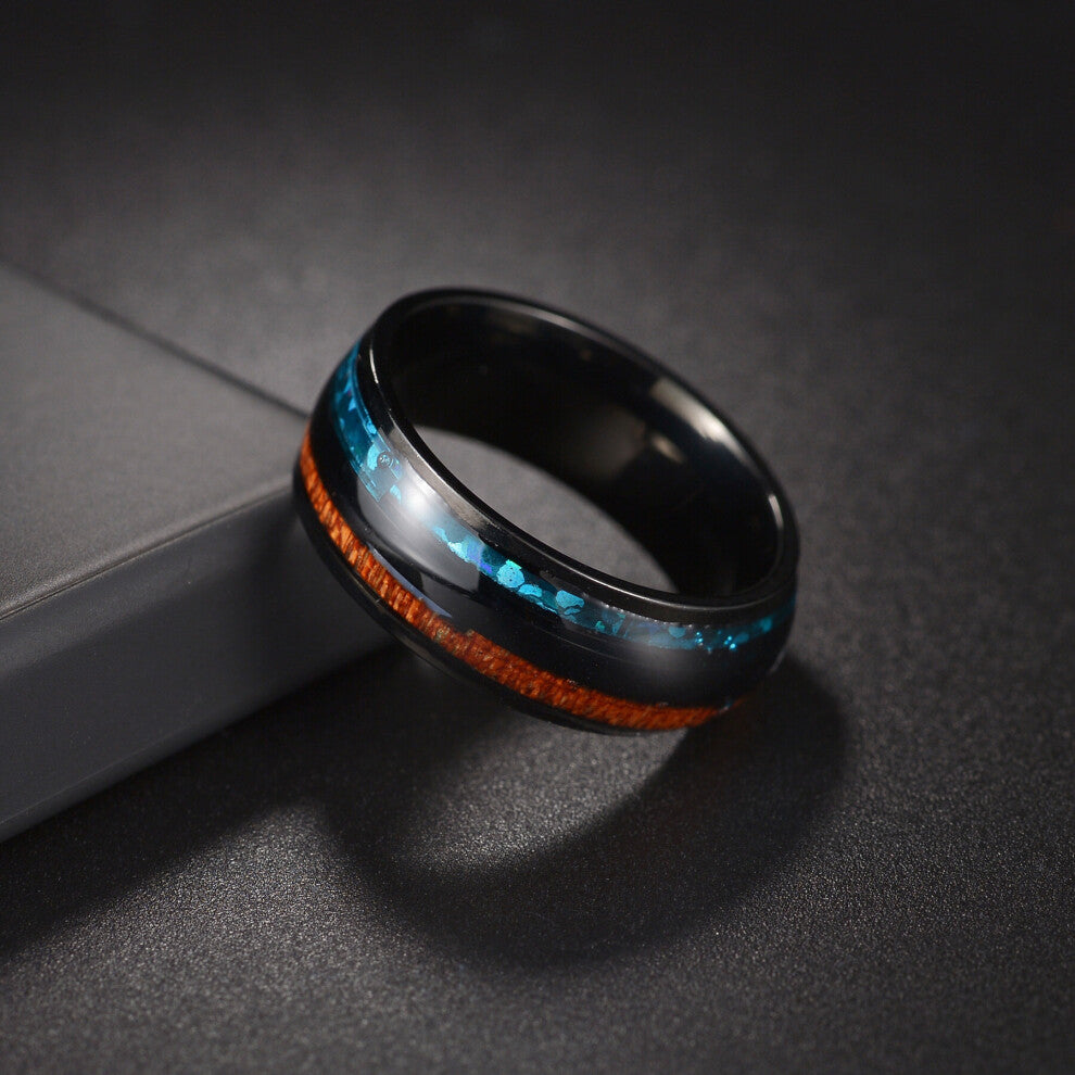 1PC Mens Stainless Steel Ring Retro Wood Grain Sequins Ring Couple Ring Gift