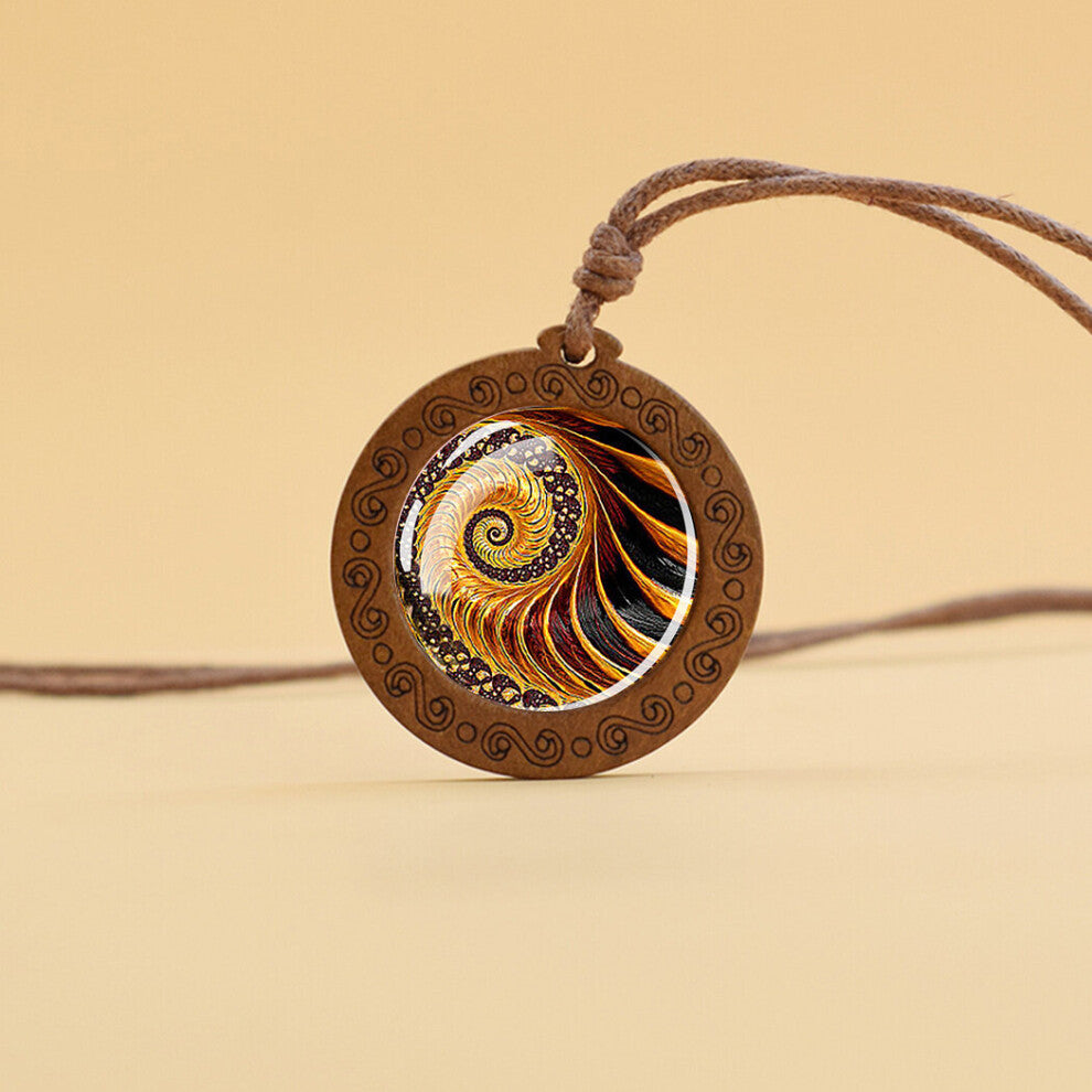 Mens Fibonacci Spiral Golden Ratio Necklace Glass Wooden Pendant Necklace With Rope Chian Jewelry Accessories Gift