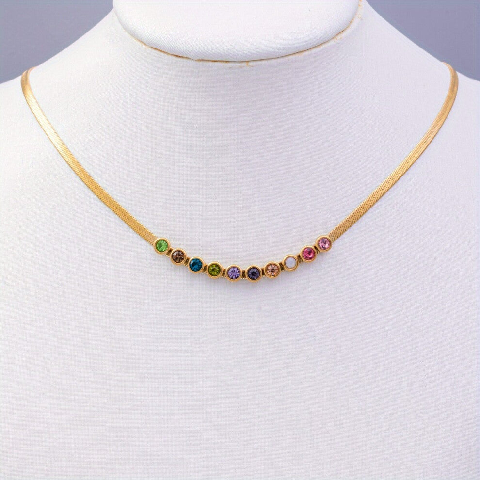 1pc Colourful Rhinestone Golden Stainless Steel Pendant Necklace Jewelry Accessories Gift