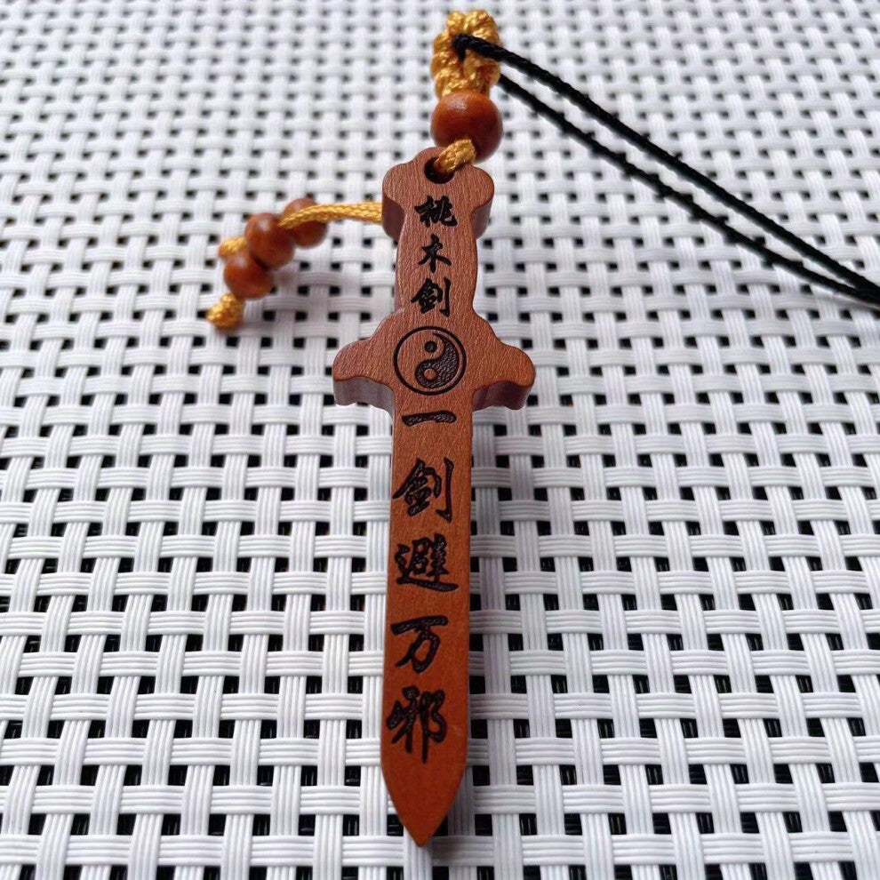 1pc Creative Carved Peach Wooden Sword Cross Pendant Necklace Decorative Accessories For Holiday Party Gift Men Accessories