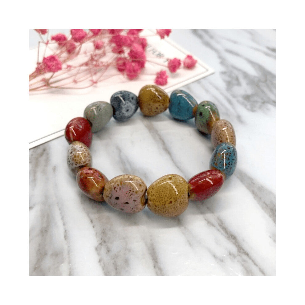 Ethnic Style Flower Glaze Ceramic Bracelet Retro Painted Pottery Beaded Bracelet Sweet Couple Bracelet Accessories