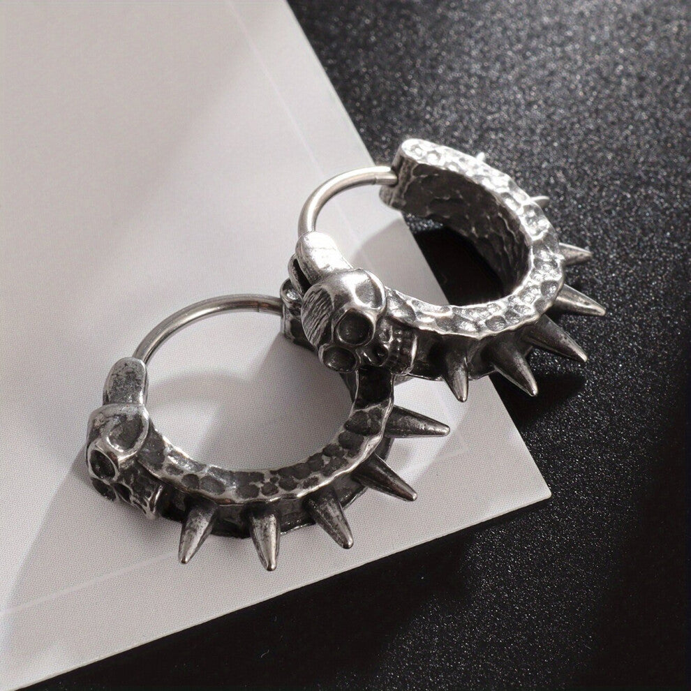 1Pair Vintage Gothic Skull Hoop Earrings Hypoallergenic Punk Earrings Jewelry Accessories