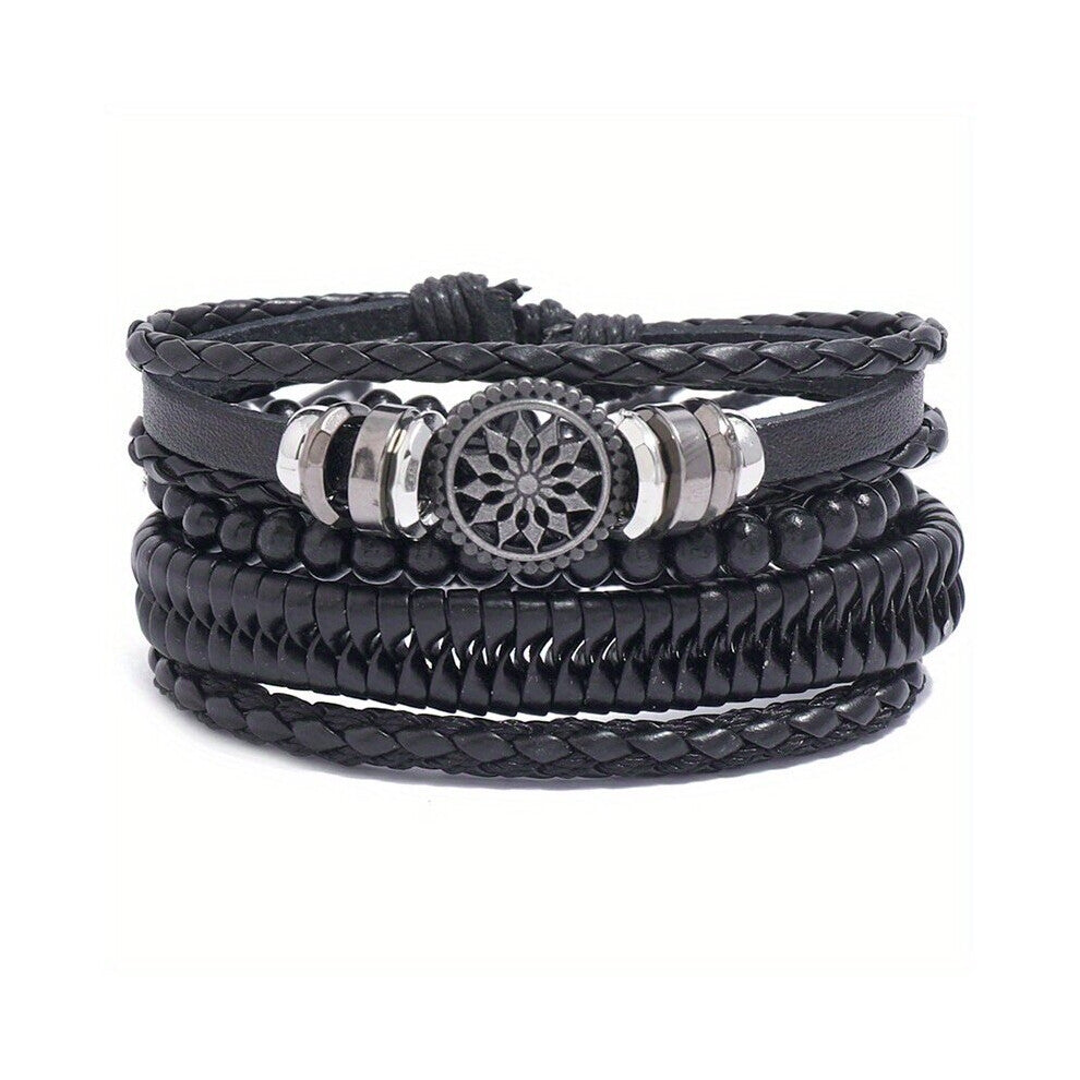 4pcs Vintage Leather Braided Diy Combination 4pcs Mens Jewelry Accessories