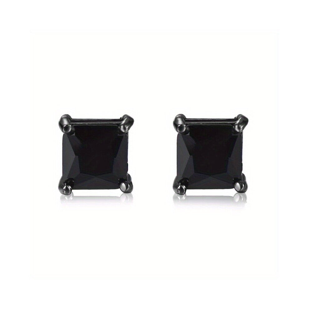 1pair Square Cubic Zirconia Stud Earrings For Men Fashionable Jewelry Accessories