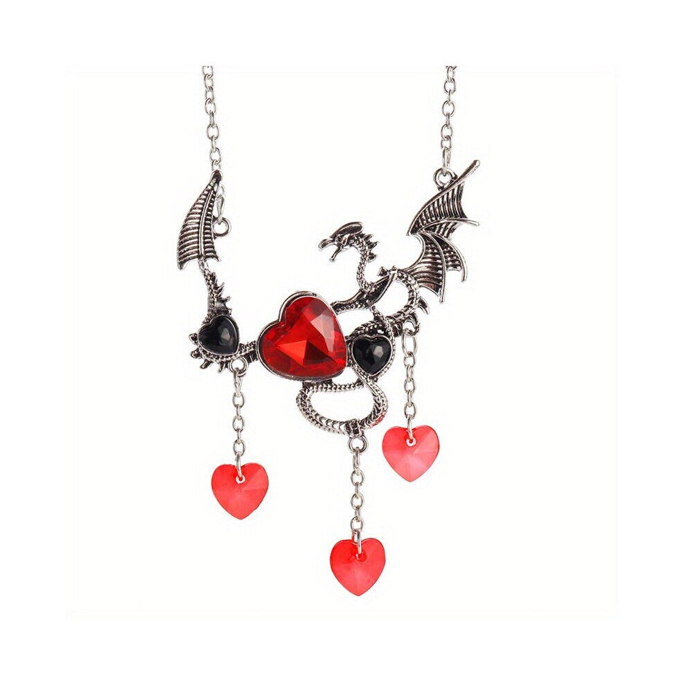 Creative Artificial Gemstone Dragon Necklace Mens Halloween Necklace Gift For Lover Son Boy Love Heart Pendant Necklace Accessories