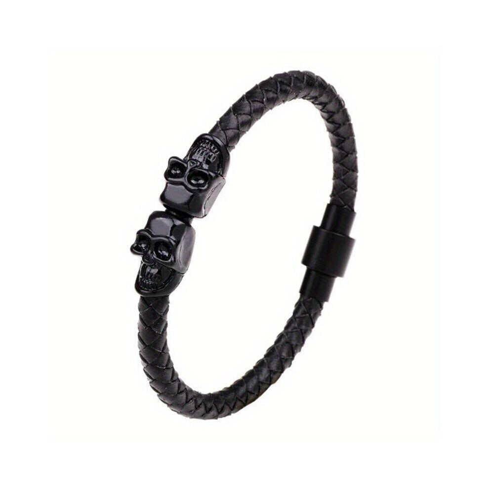 1pc Retro Charm Skull Braided PU Leather Bracelet Jewelery Accessories For Men Gift Party Performance Daily Decoration