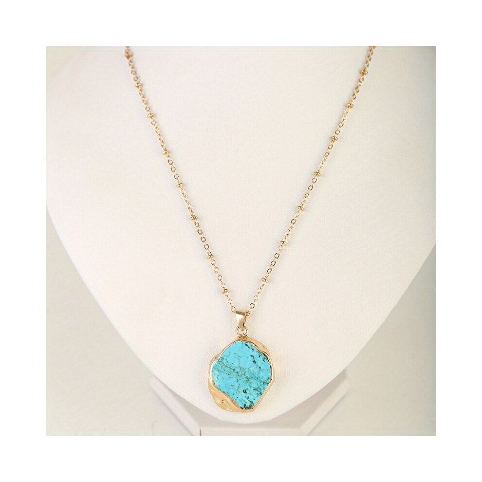 1pc Creative Irregular Turquoise Slice Pendant plated Side Shape Natural Stone Necklace Decorative Accessories For Holiday Party Gift Men Accessories