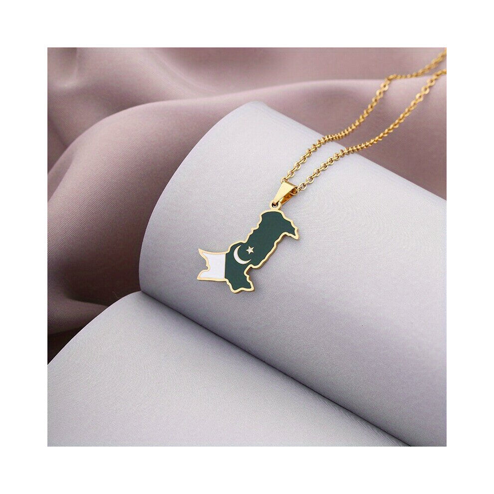 1pc Creative Pakistan Map Flag Pendant Necklace Titanium Steel Decorative Accessories For Holiday Party Gift Men Accessories