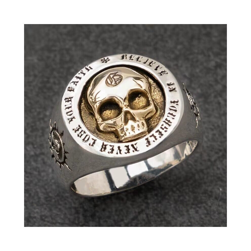 Punk Style Mens Vintage Two Tone Skull Ring Accessories Wedding Band Party Boyfriend Gift Jewelry Ring US Size 6 13