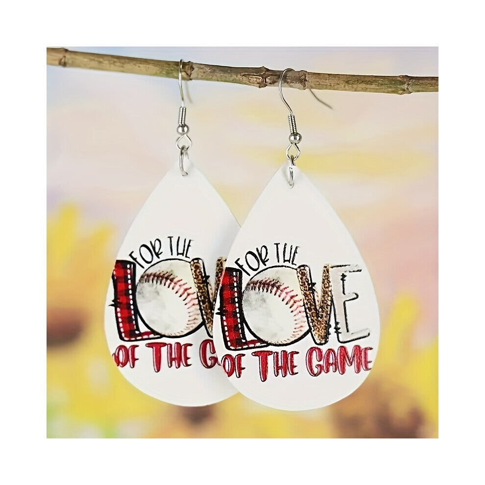 1pair Baseball Sport Leopard Print Leather Earrings Reversible Print Sport Men Boy Accessories For Men