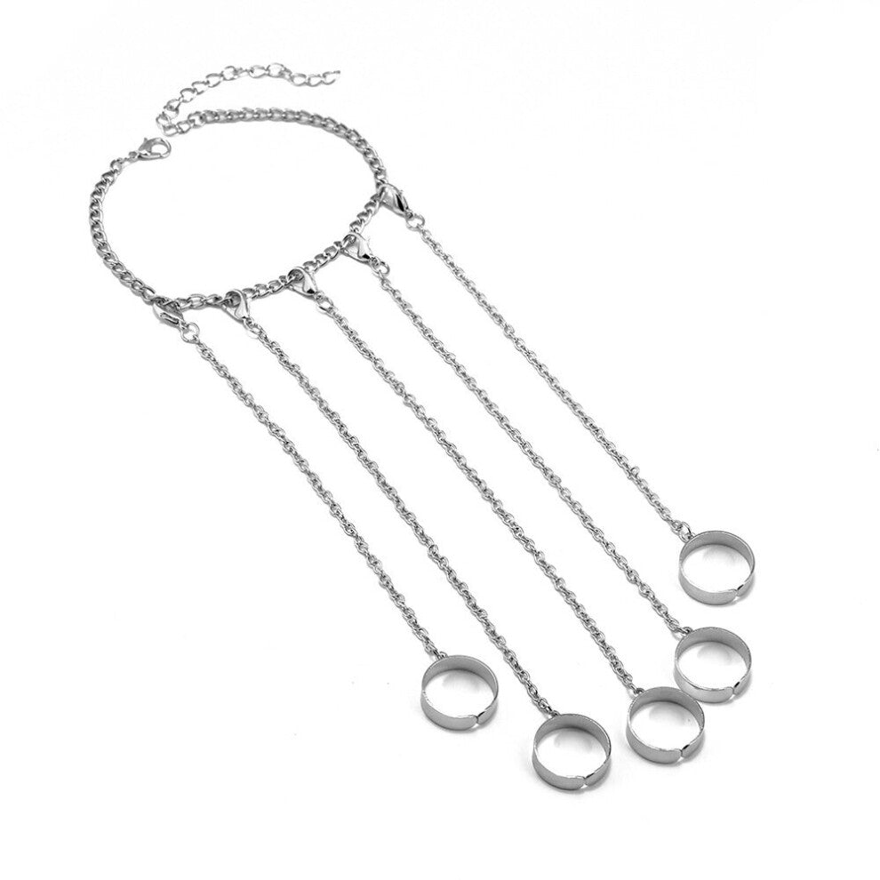 Mens Wrist Bracelet Accessories Vintage Gothic Punk Finger Ring Chain Bracelet Adjustable Couple Gift