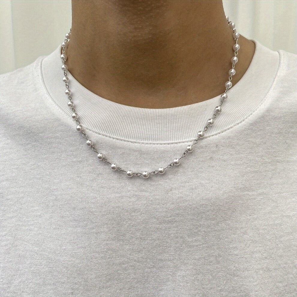 Splicing Pearl Shaped Beads Silver Chain Classic Jewelry Accessories For Men Women