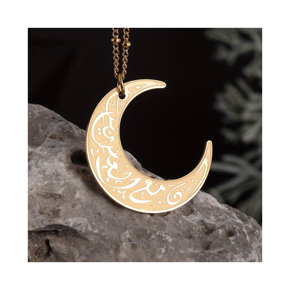1 Pc Mens Necklace Stainless Steel Islamic Rune Moon Pendant And Necklace Men Women Personality Charm Jewelry Religious Accessories