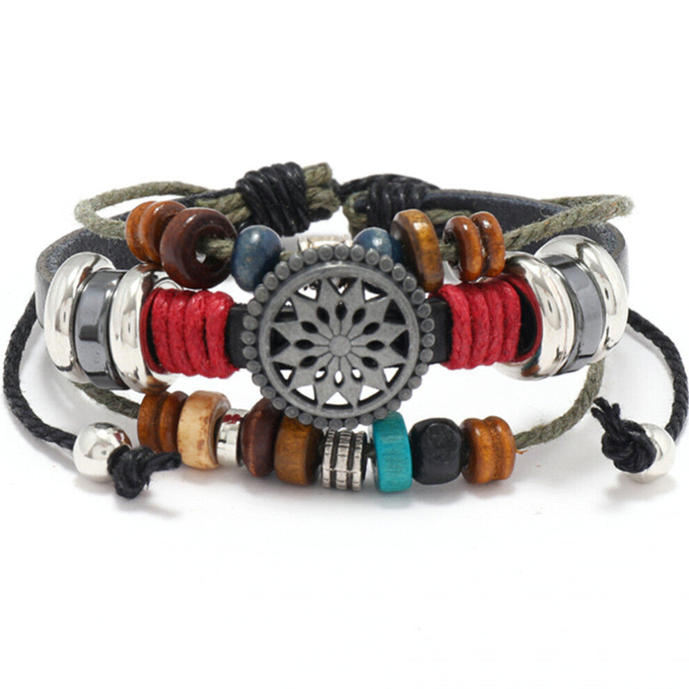 1pc Bohemian Jewelry Beads Stones Sun Totem Accessories Leather Men Bracelet Male Bangle