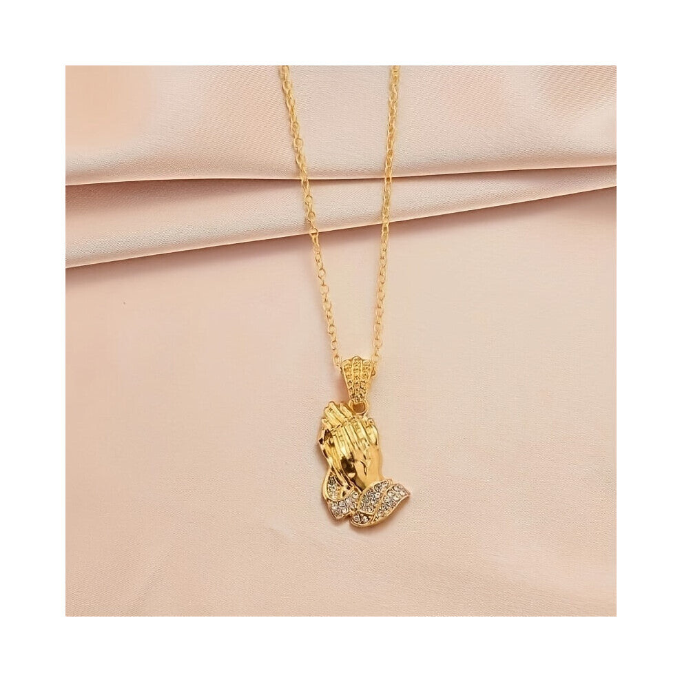 Prayer Hand Necklace Vintage Men Women Pendant Necklace Religious Faith Jewelry Accessories For Thanksgiving Christmas Personality Birthday Gift