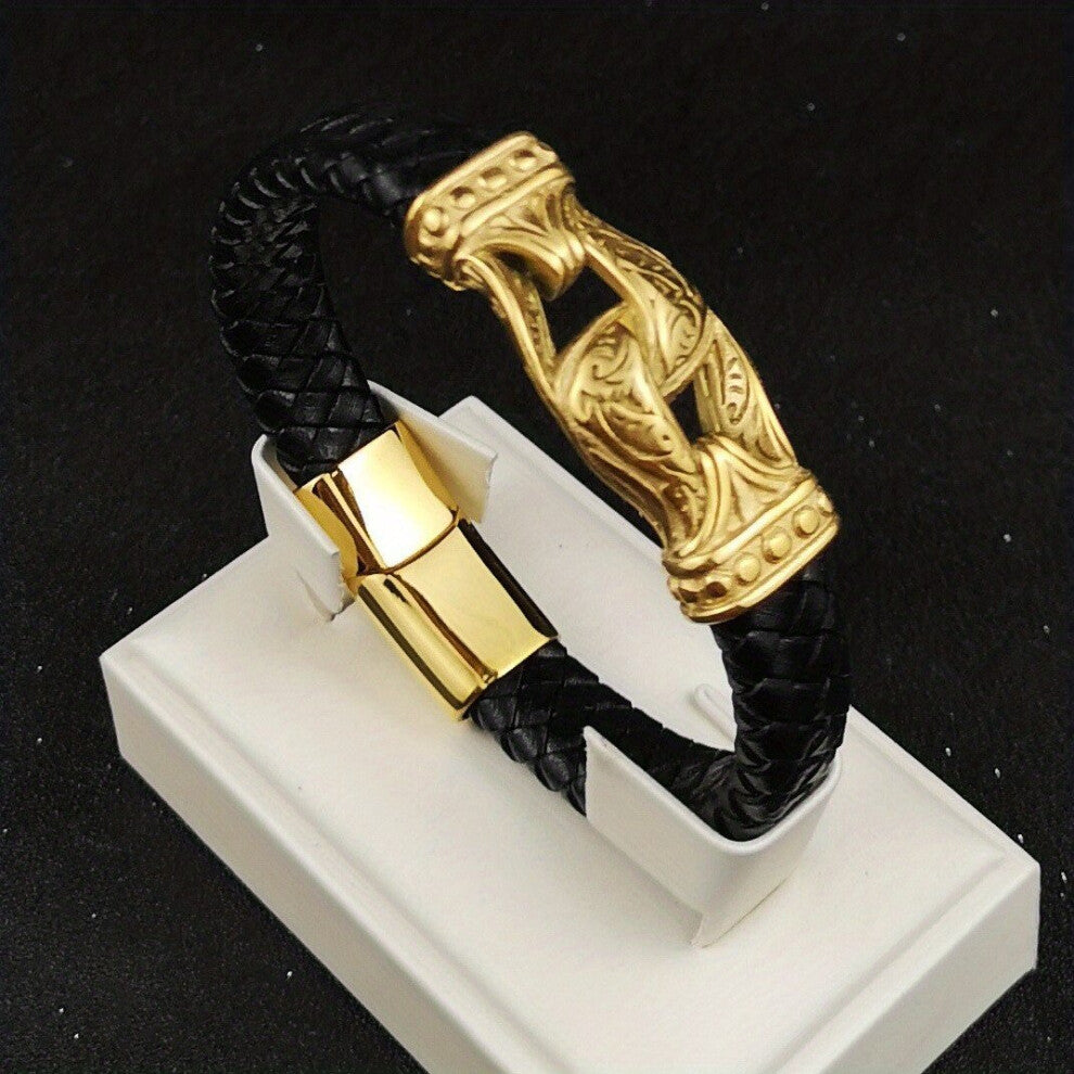 Street Braided Bangle For Men Mens Leather Bracelet With Titanium Steel Accessories Gift For Men