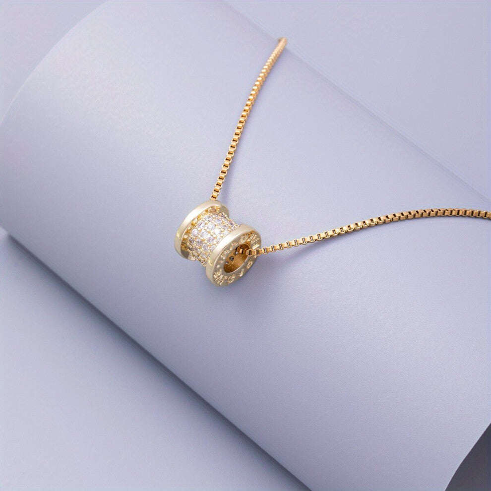 1pc Cylinder Shaped 18K Golden Plated Zircon Pendant Necklace Jewelry Accessories Gift