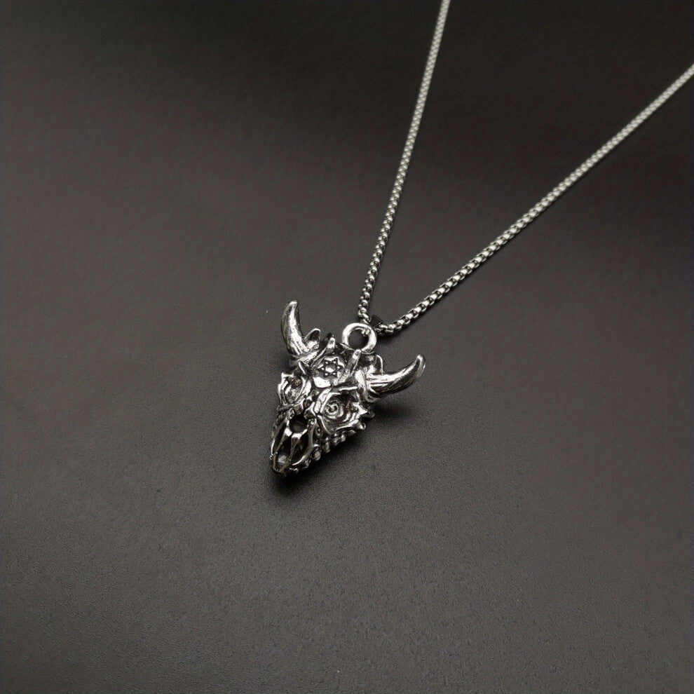 1pc Gothic Vintage Punk Funky Skull Devil Silver Pendant Necklace Jewelry Accessories For Men Women