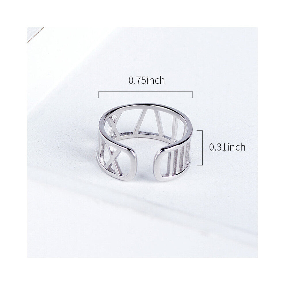 925 Sterling Silver Hollow Numerals Silver Ring Glossy Letter Open Ring For Men