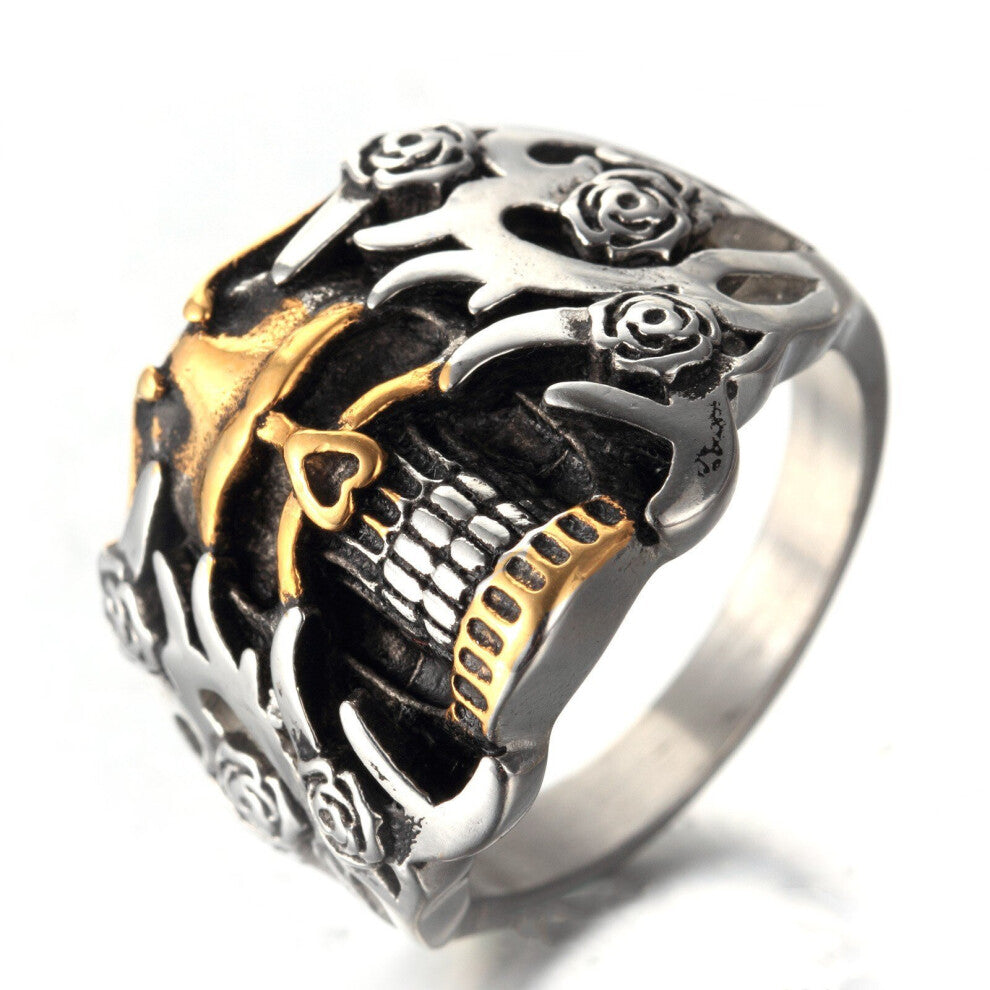 1pc Hip Hop Punk Mens Domineering Silver Golden Skull Flower Ring Personality Biker Artificial Jewelry