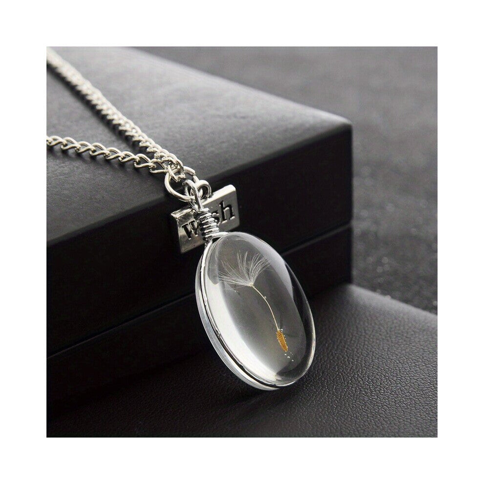 1 Pc Mens Necklace Creative Dry Flower Taraxacum Time Gem Necklace Pendant Oval Glass Ball Crystal Gem Decoration Accessories Birthday Party Gift