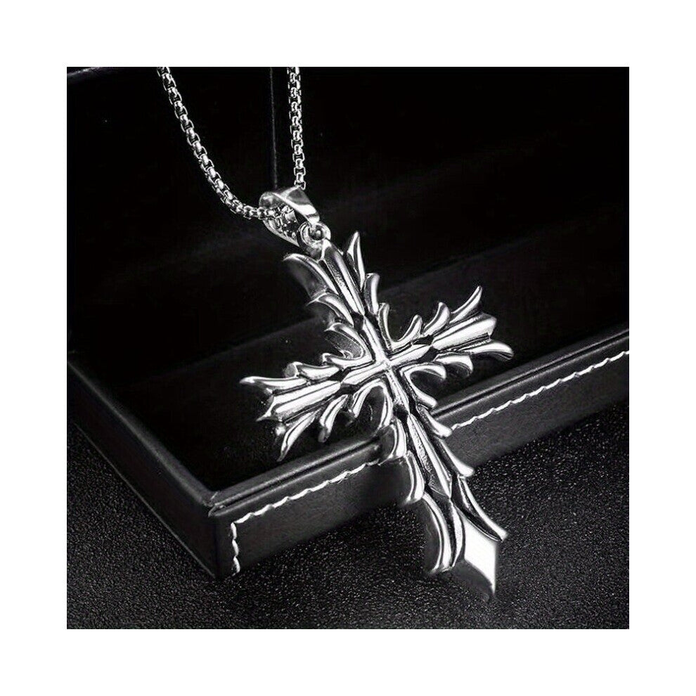 1pc Creative Leaf Cross Pendant Stainless Steel Pendant Necklace Decorative Accessories For Holiday Party Gift Men Accessories