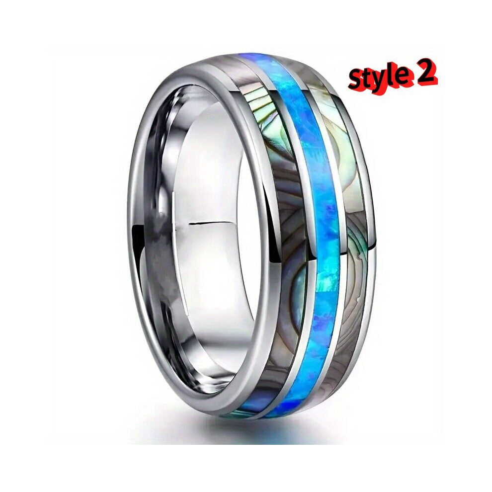 1pc Mens Casual 8MM Wide High Polish Comfortable Stainless Steel Ring Multicolour Shell Wood Grain Titanium Steel Ring Birthday Party Gift Wedding Ri