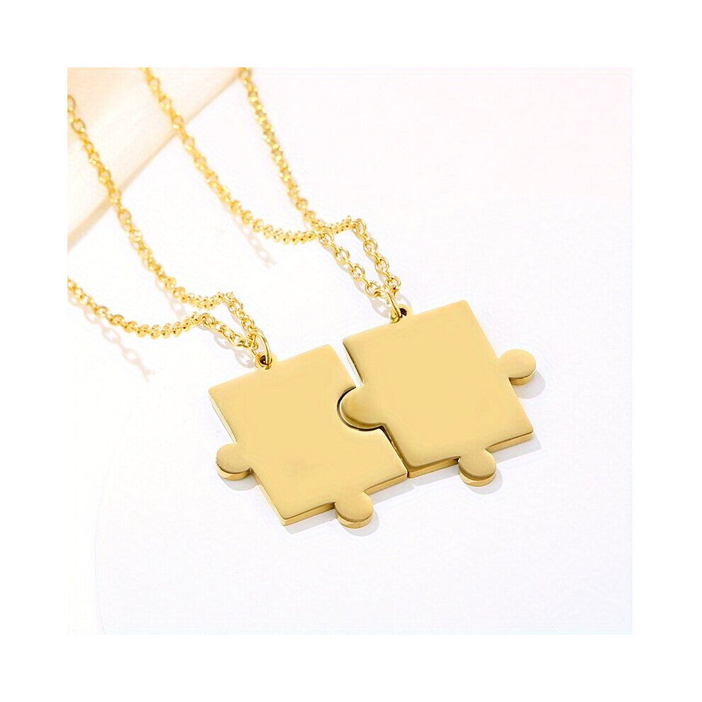 2pcs Mens Custom Necklace Personality Couple Geometric Puzzle Necklace Custom Engraved Name Date Hip Hop Pendant For Men And Women Stainless Steel Ta
