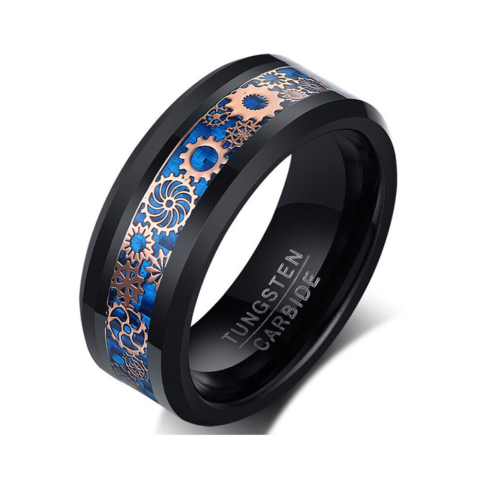 1pc 8mm Tungsten Ring For Men Women Couple Wedding Steampunk Style Gear Wheel Pattern Ring Casual Jewelry Rings Accessories Gift