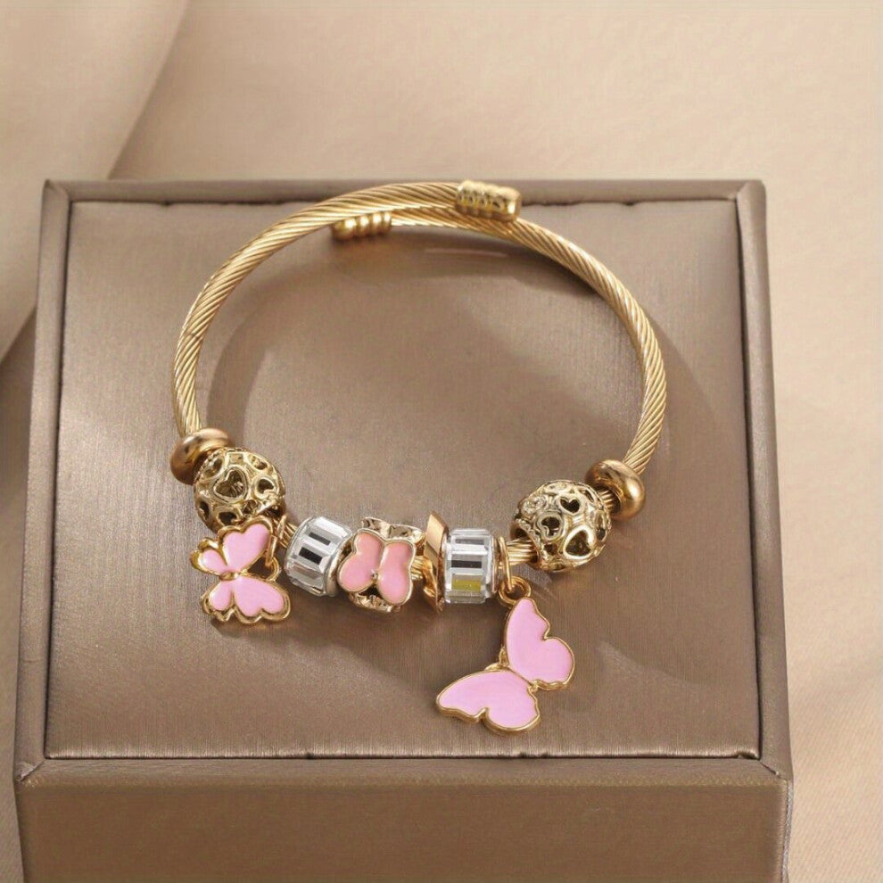 1pc Delicate Golden Titanium Steel Open Bracelet With Gradient Butterfly Accessories