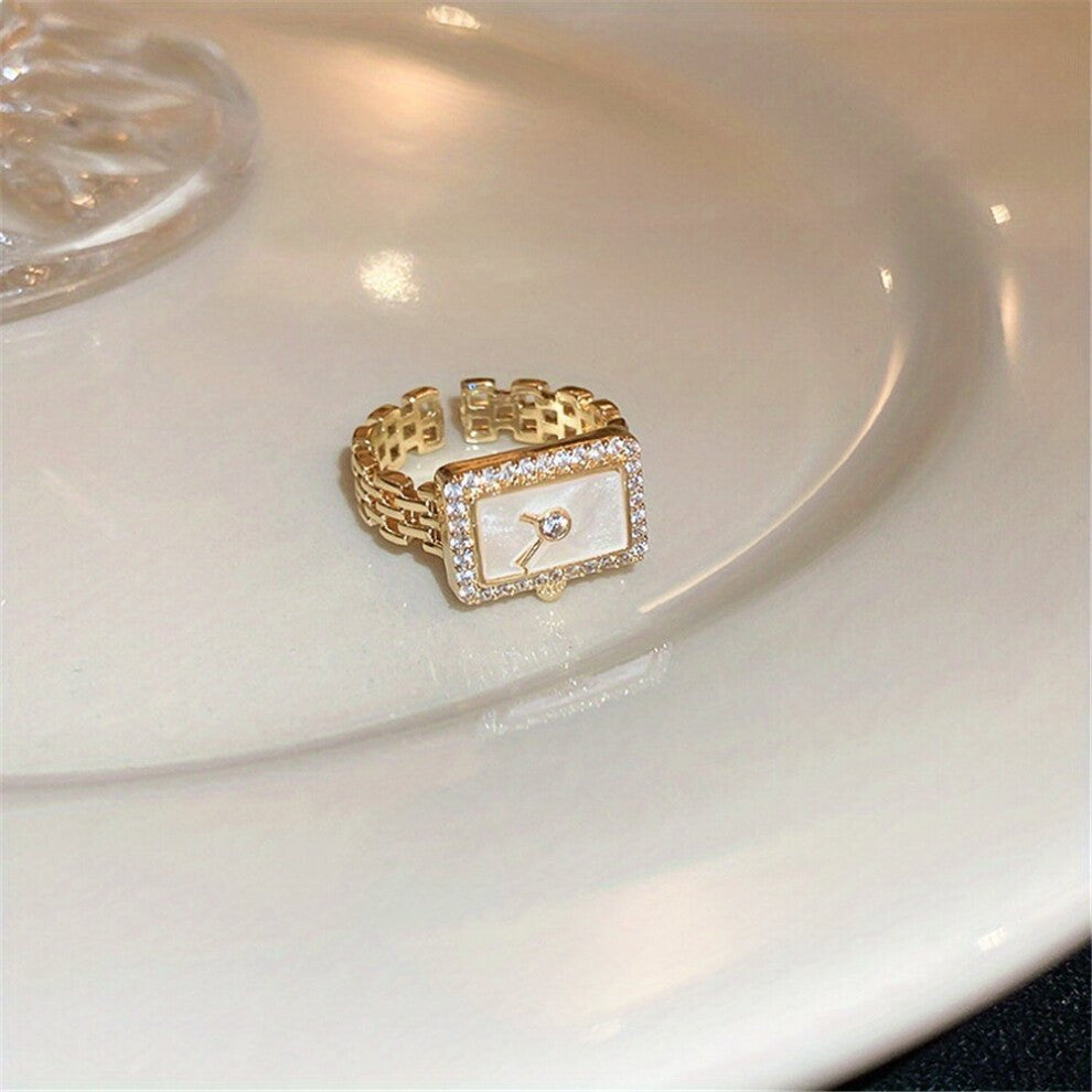 Zircon Square Clock Shape Chain Open Ring Stylish Versatile Index Finger Ring Fine Mens Charm Jewelry Accessories