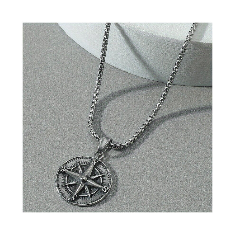1pc Compass Compass Necklace Personality Metal Eight pointed Star Pendant Punk Retro Hipster Accessories