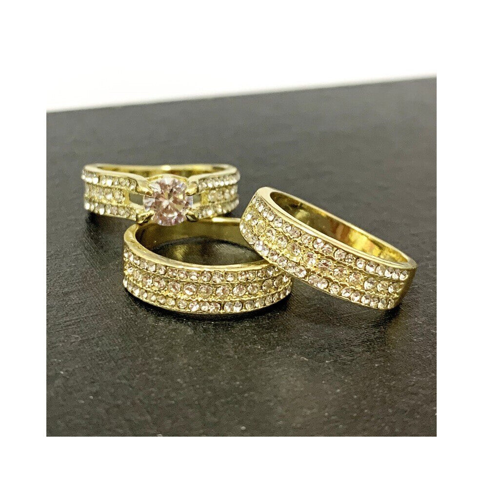 3pcs Set Mens Gorgeous Sapphire Engagement Ring Dazzling Jewelry Party Accessories Anniversary Gift Wedding Ring