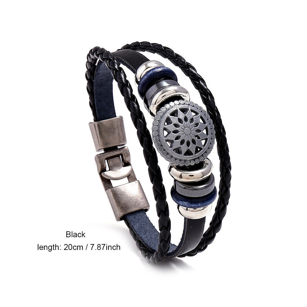 1pc Personality Leather Braided Hollow Round Flower Accessories Bracelet For Men And Women