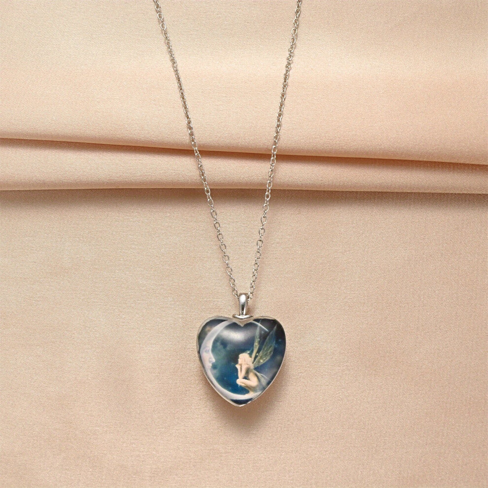 1pc Zinc Alloy Creative Heart Pendant Crystal Moon Elf Necklace Accessories For Men For Men Couples Or Women Or Party Decoration