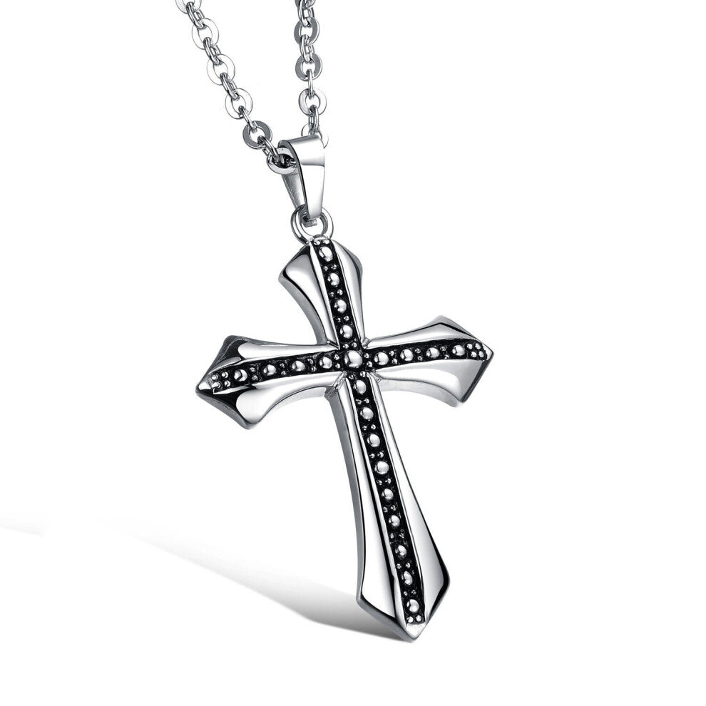 1pc Vintage Stainless Steel Cross Pendant Necklace With Chain For Men Women Christian Chokers Titanium Jewelry Silver Tone Religious Item