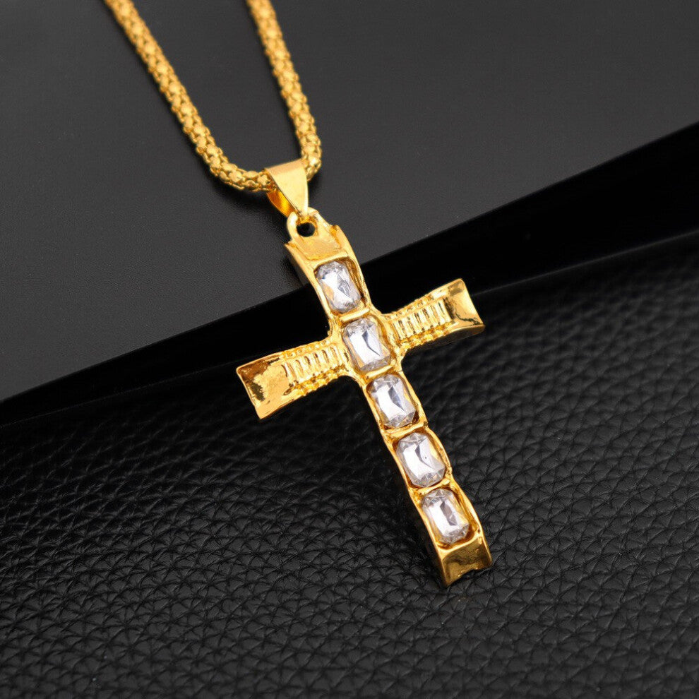 Mens Necklace Plated Artificial Diamond Encrusted Cross Pendant Necklace Mens Accessories Gift For Lover Son