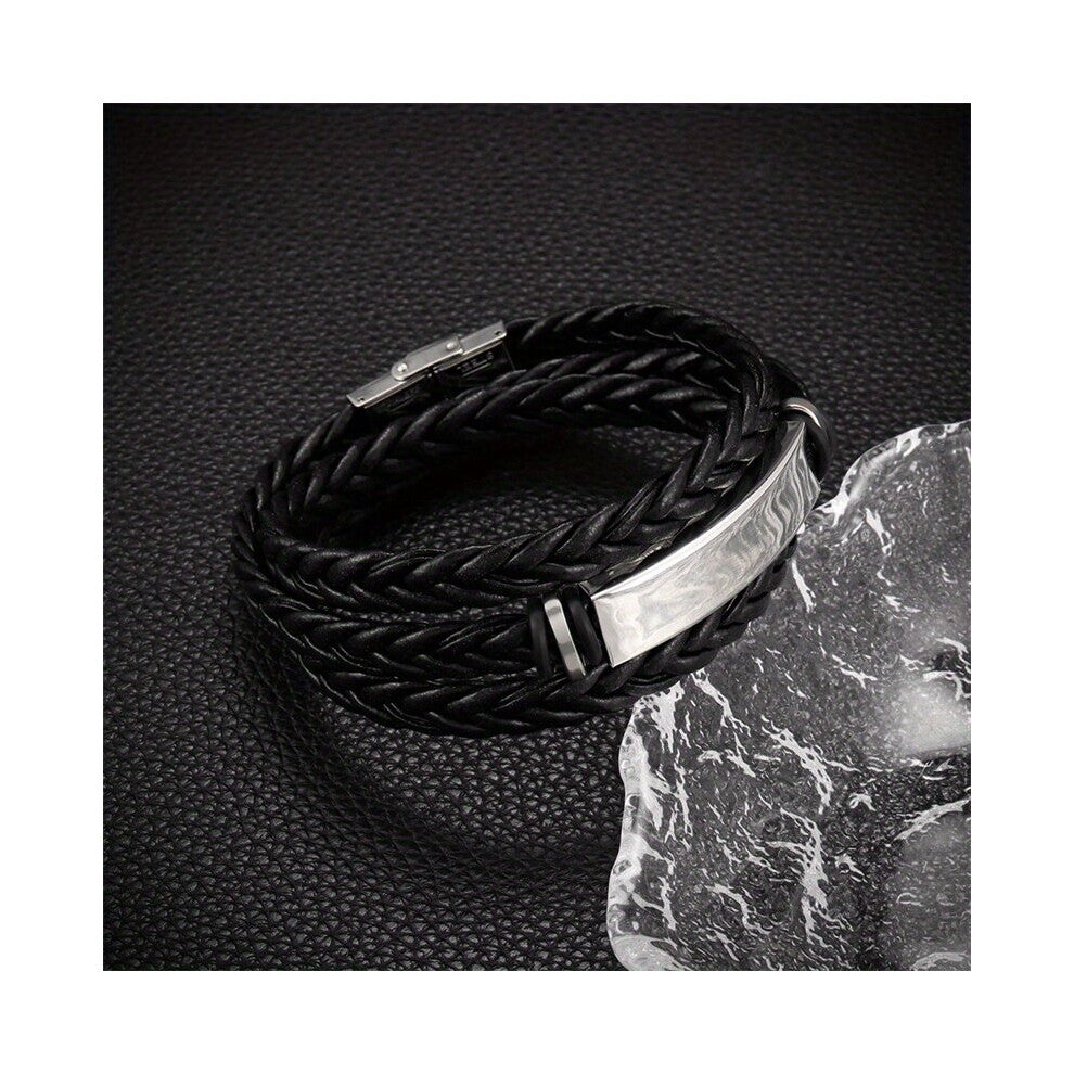 layer Faux Leather Stainless Steel Braided Rope Bracelet Jewelry Accessories For Men Women
