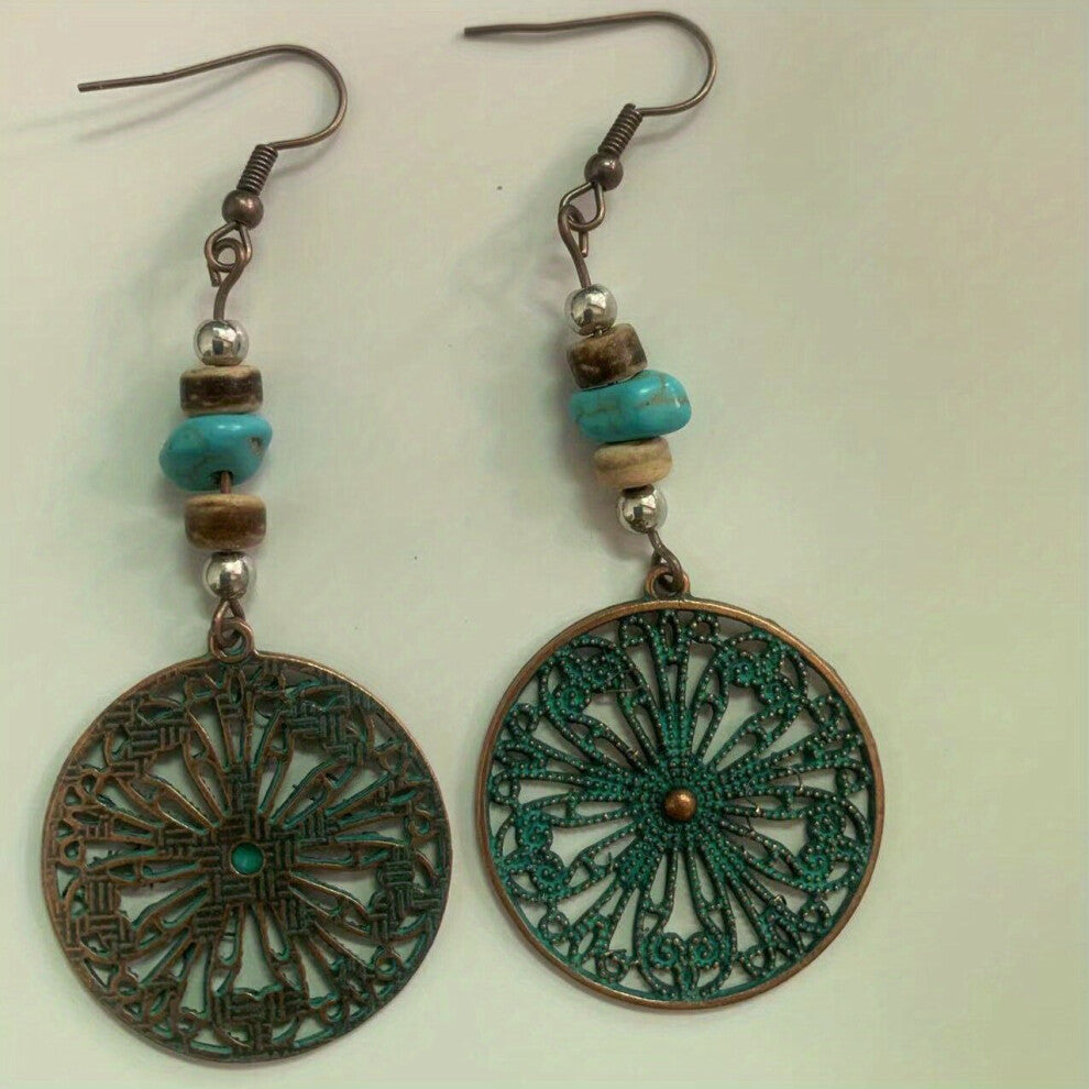 1pc Carved Hollow Out Flower Pendant Stone Pendant Ear Hook Accessories