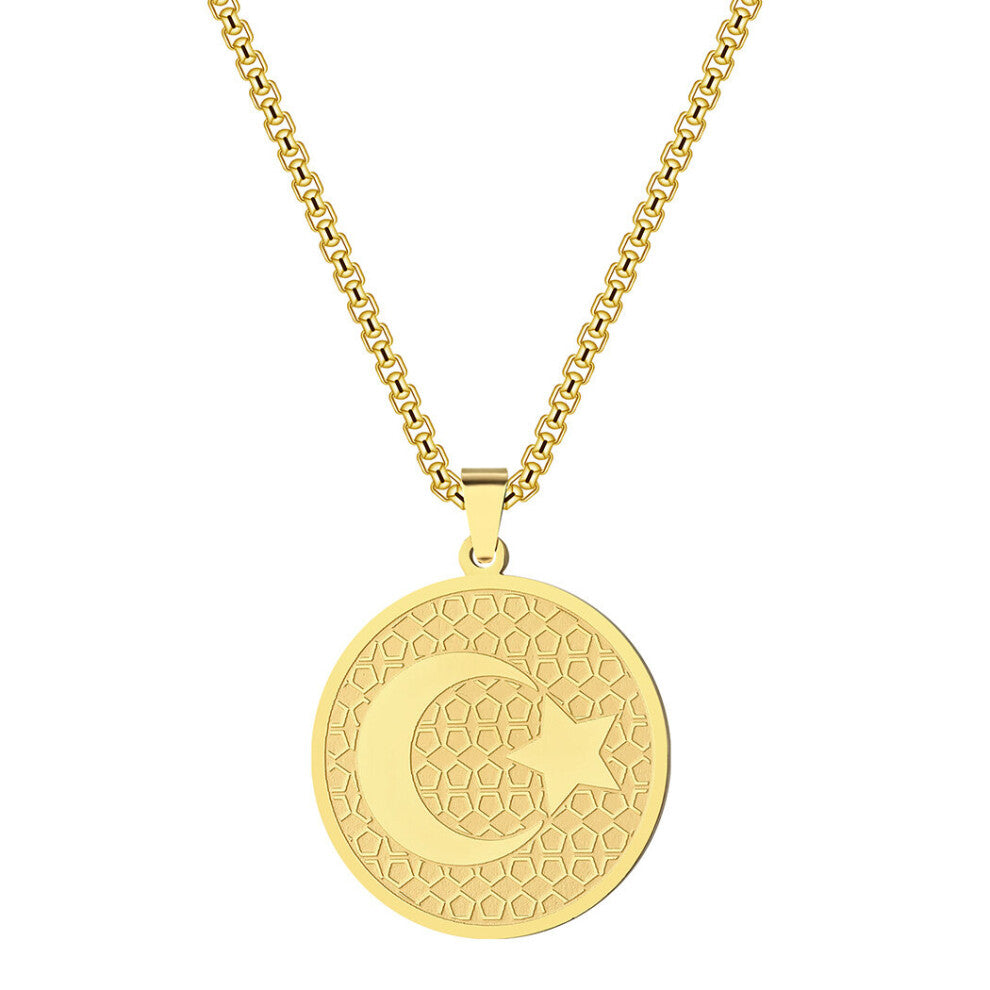 Crescent Moon Star Pendant Necklace For Men Stainless Steel Jewelry Accessories Statement Choker Necklace