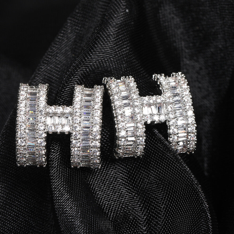 Micro inlaid Zirconia H Letter Earrings Mens Ear Stud Jewelry Accessories