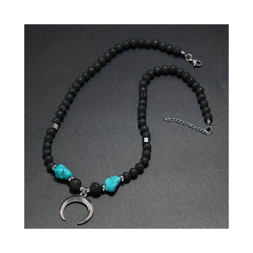 1pc Boho Beaded Coconut Shell Vintage Necklace Alloy Accessories Pine Stone Crescent Necklace For Men