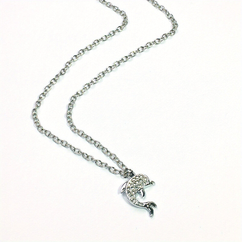 Dolphin Shape Inlaid Rhinestone Pendant Necklace Alloy Silvery Jewelry Accessories Gift For Men And Women
