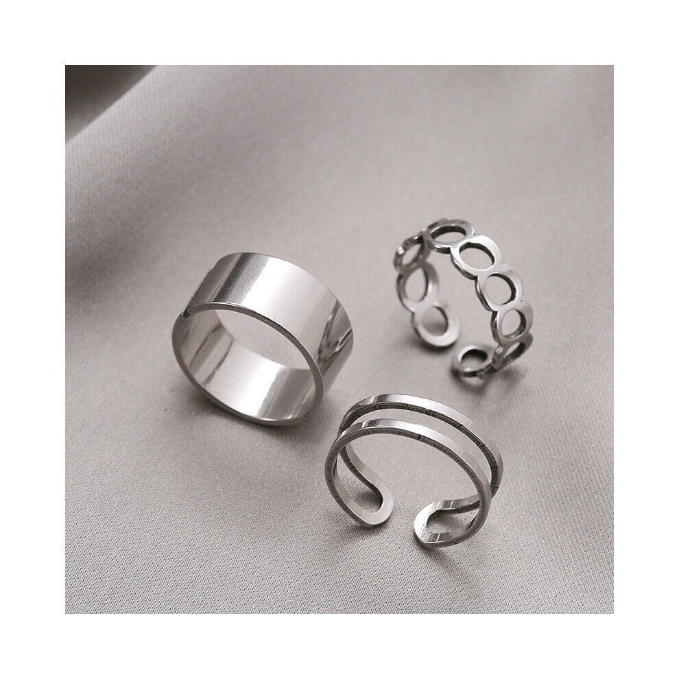 3pcs set Glossy Stainless Steel Ring Opening Adjustable Ring Mens Ring