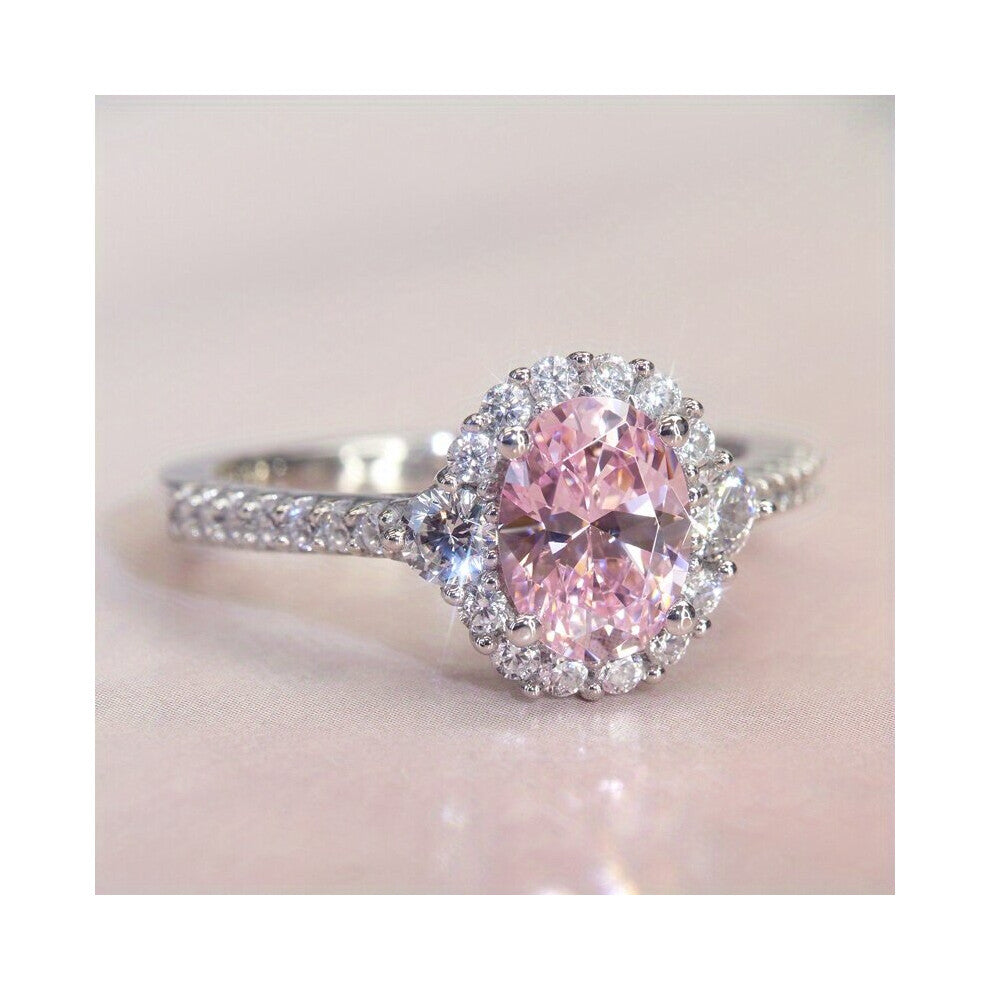 1 PC Sparkling Pink Zircon Ring Engagement Wedding Rings Anniversary Birthday Gift Jewelry Accessories