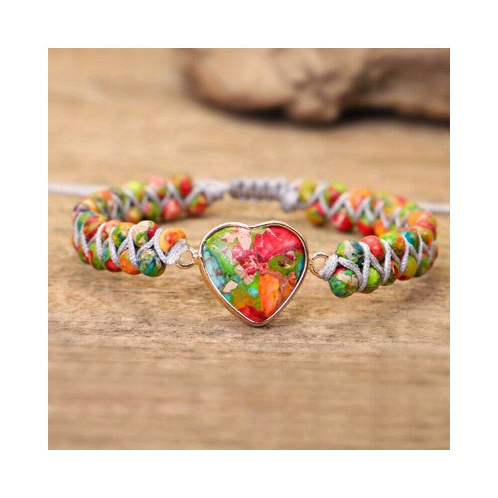 Natural Stone Colorful Braided Adjustable Bracelet With A Colorful Heart Pendant Accessories Gift For Boyfriends Girlfriends
