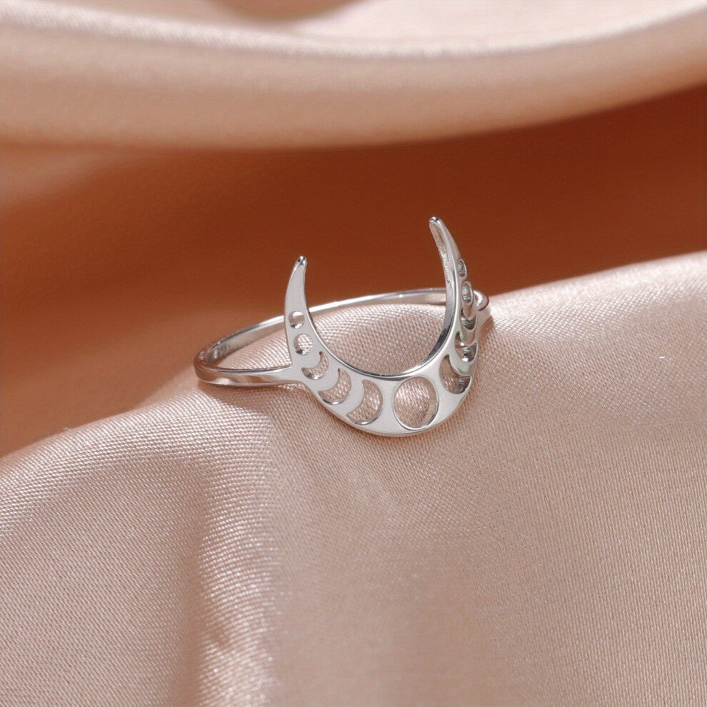 Hollow Crescent Moon Stainless Steel Rings For Men Moon Phase Finger Ring Jewelry Accessories