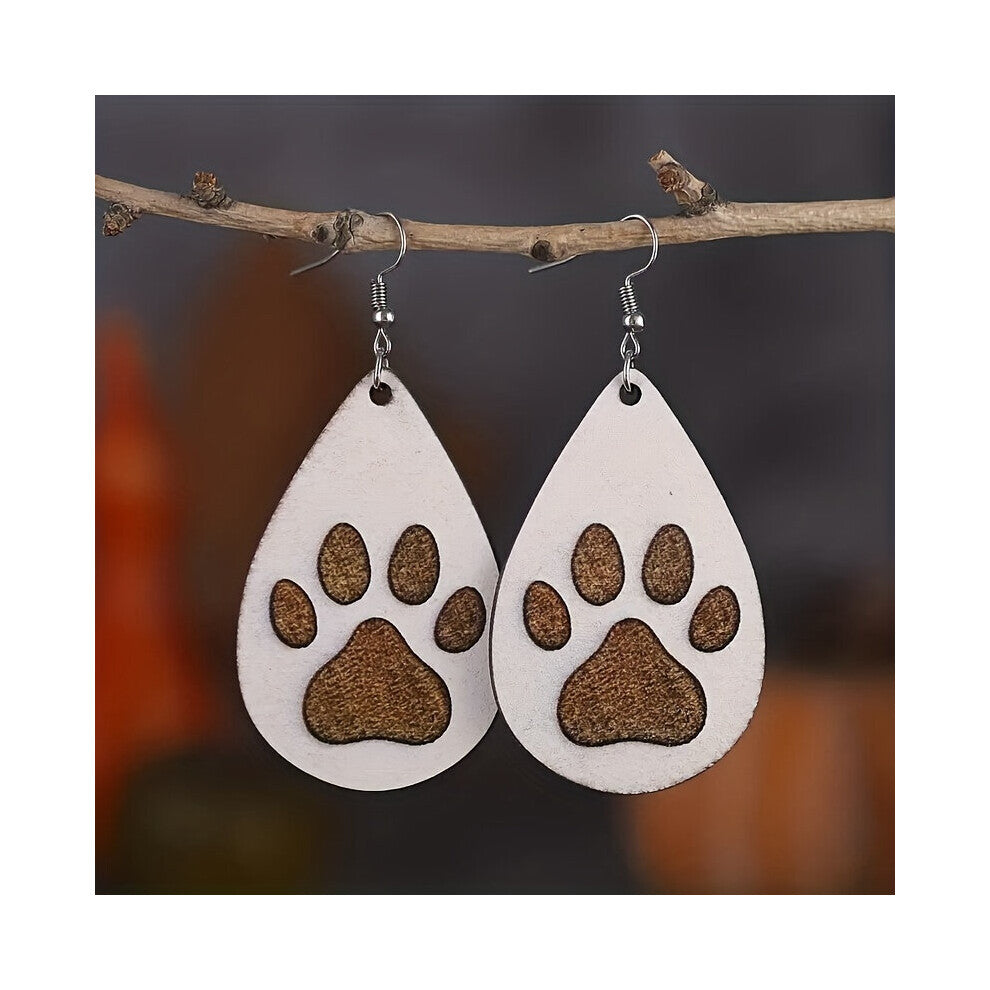 Mens Wooden Dog Paw Drop Earrings Accessories For Holiday For Men