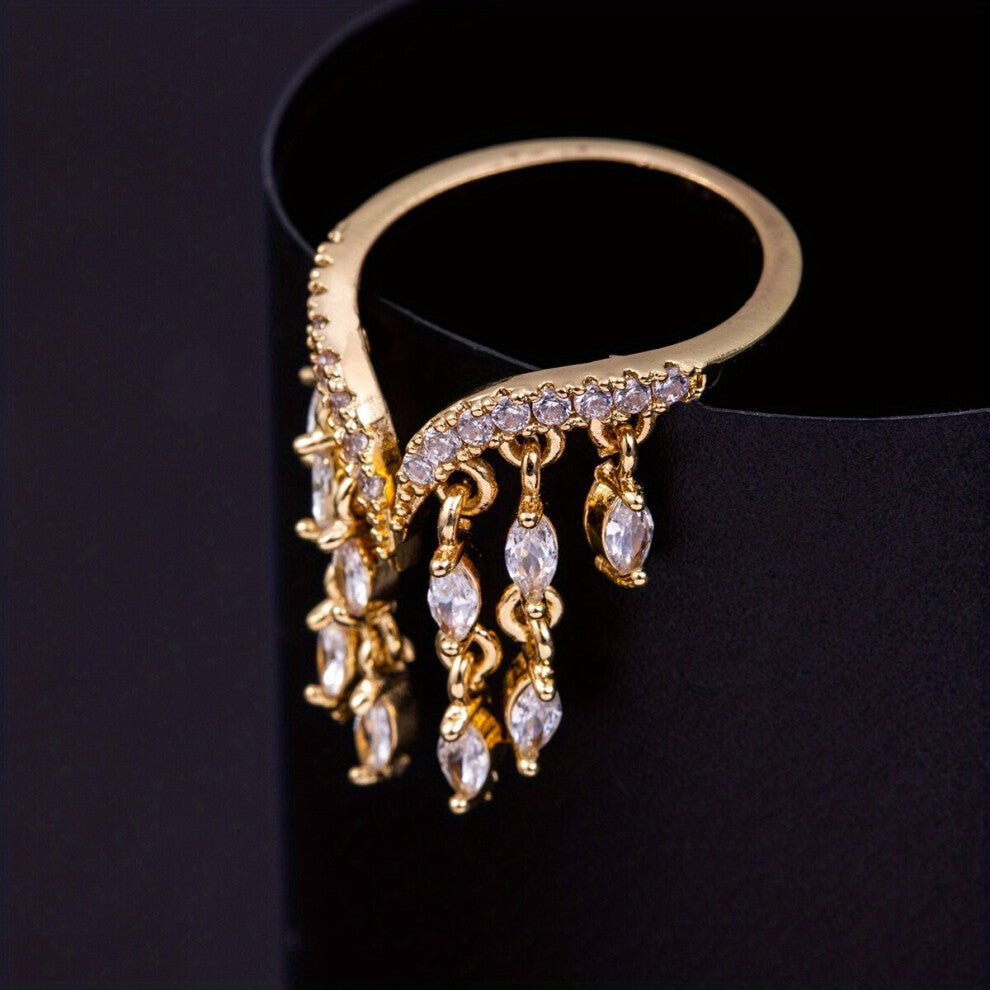 1pc Mens 18K Golden Plated Zircon Ring Adjustable Size Jewelry Accessories For Women