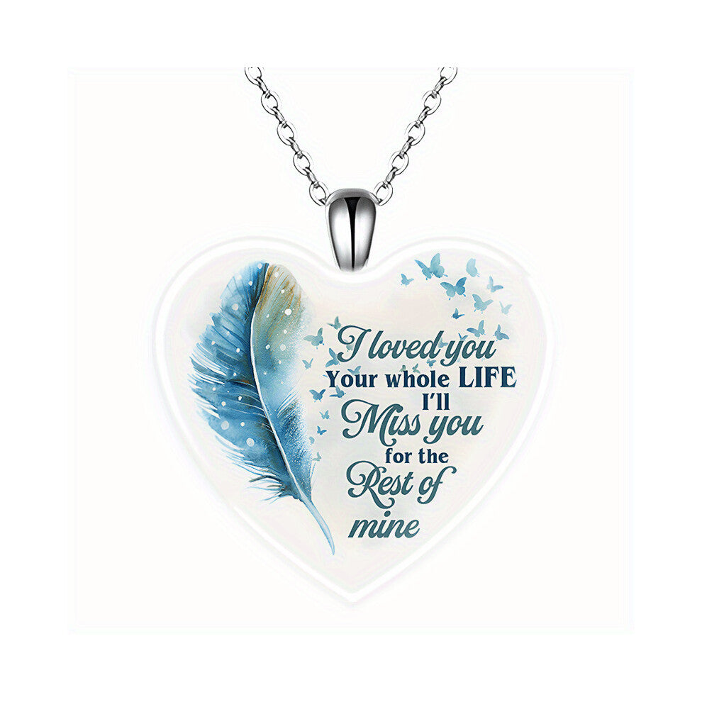 Creative Feather Pattern Heart Shaped Pendant Necklace Decorative Accessories For Holiday Party Birthday Gift Mens Accessories